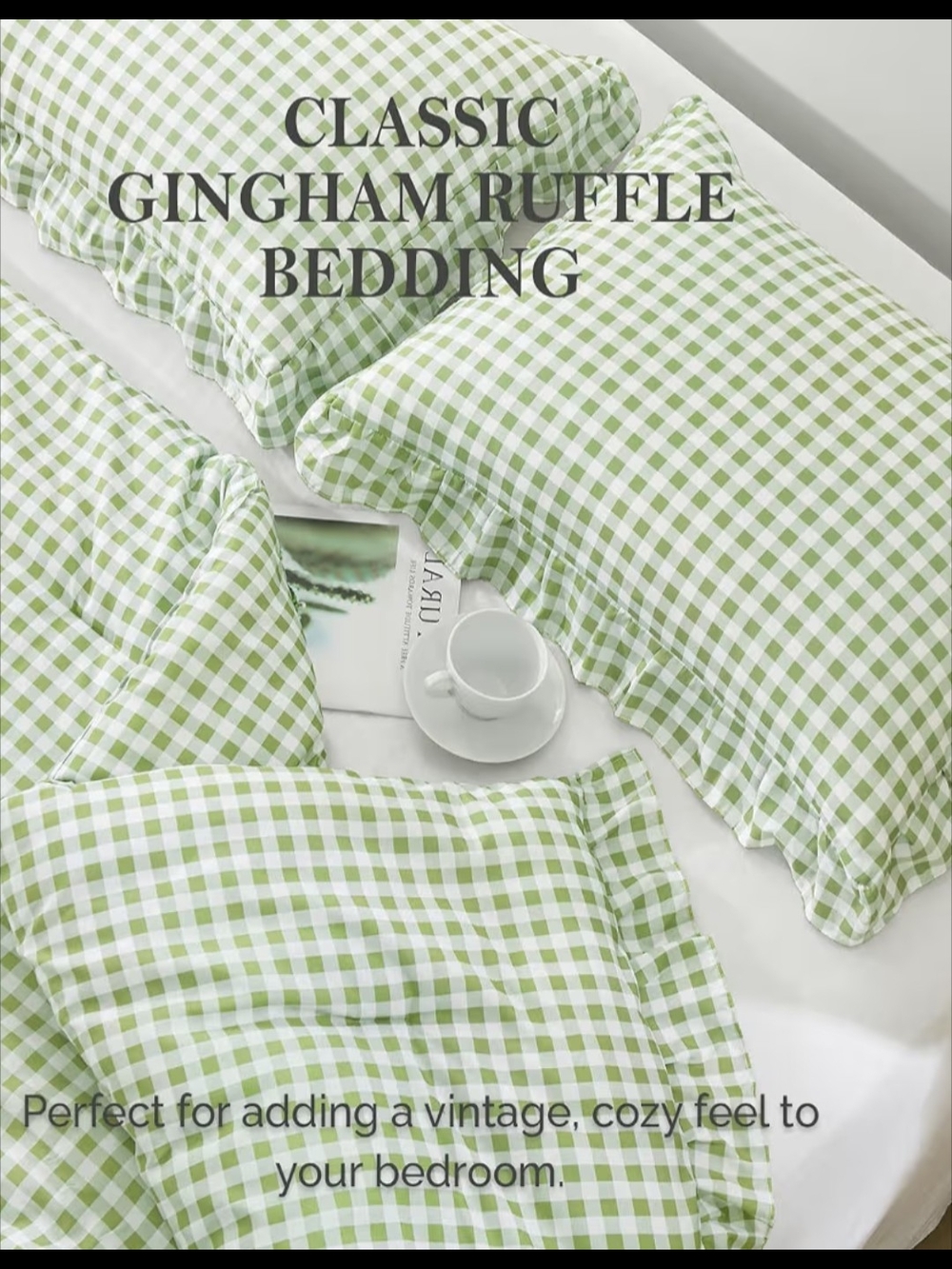 Classic Sage Green Gingham Comforter Set Cal. King NIB - Picture 3 of 5